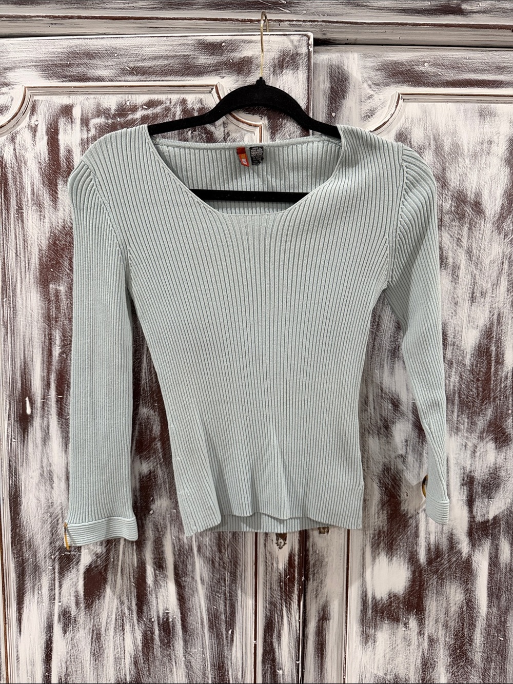 Polo by Ralph Lauren Mint Ribbed Long Sleeve Top with Gold Buttons